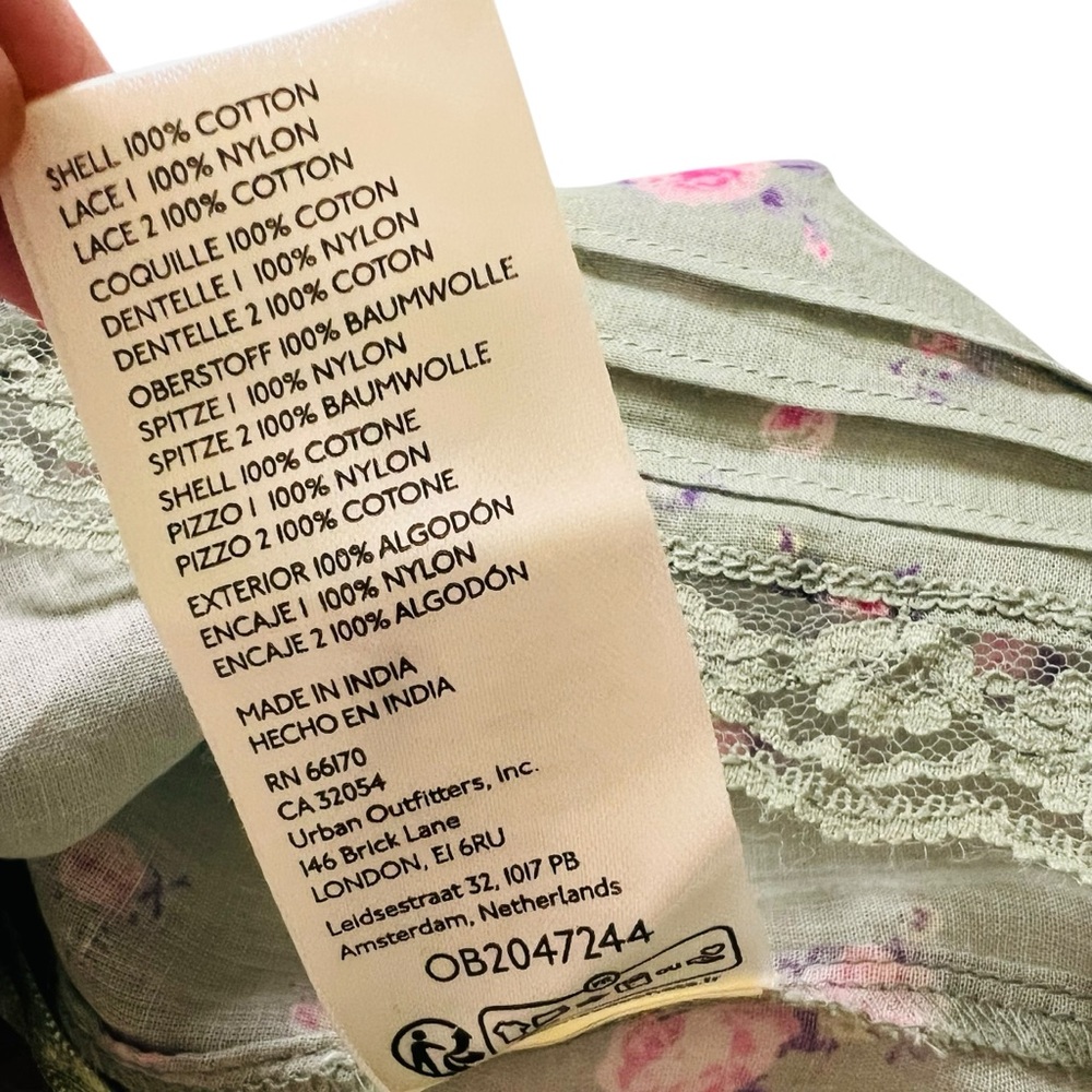 New FREE PEOPLE Forevermore Sheer Lace Floral Print Top Meadow Green Sz L - Picture 15 of 15